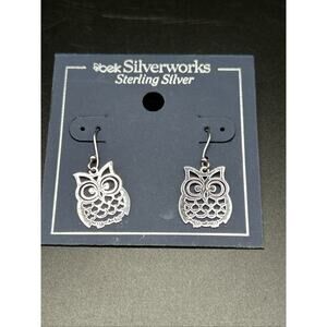 Sterling Silver Owl earrings Belk Silverworks Retail $50 New On Card